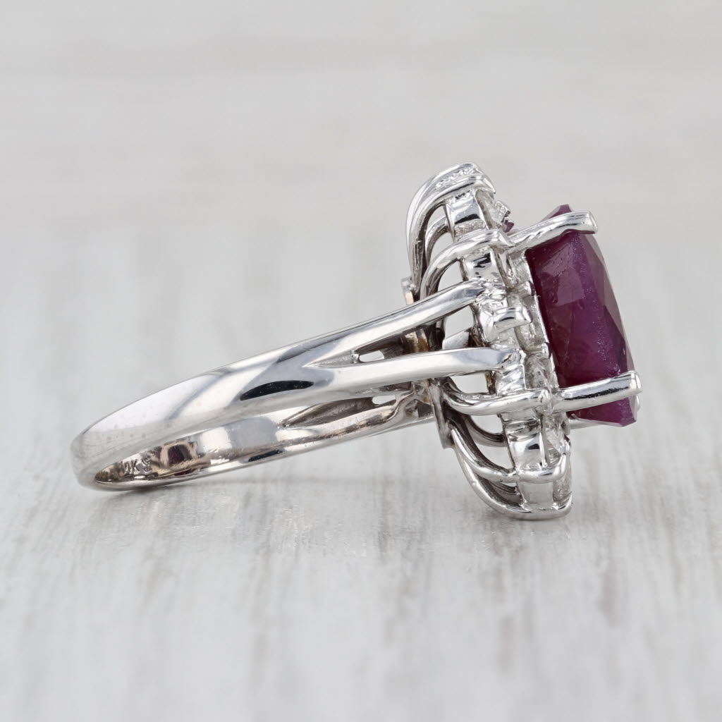 7.20ctw Oval Ruby Diamond Halo Ring 14k White Gold Size 7.5 Cocktail