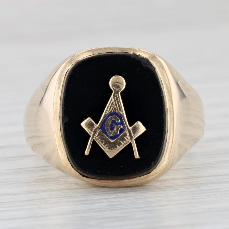 Light Gray Masonic Blue Lodge Square Compass Signet Ring 14k Gold Size 11 Men's Vintage