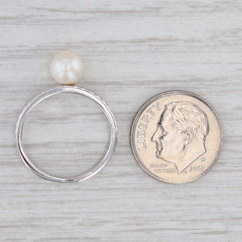 Gray 6.2mm Cultured Pearl Solitaire Ring 14k White Gold Wheat Etched Band