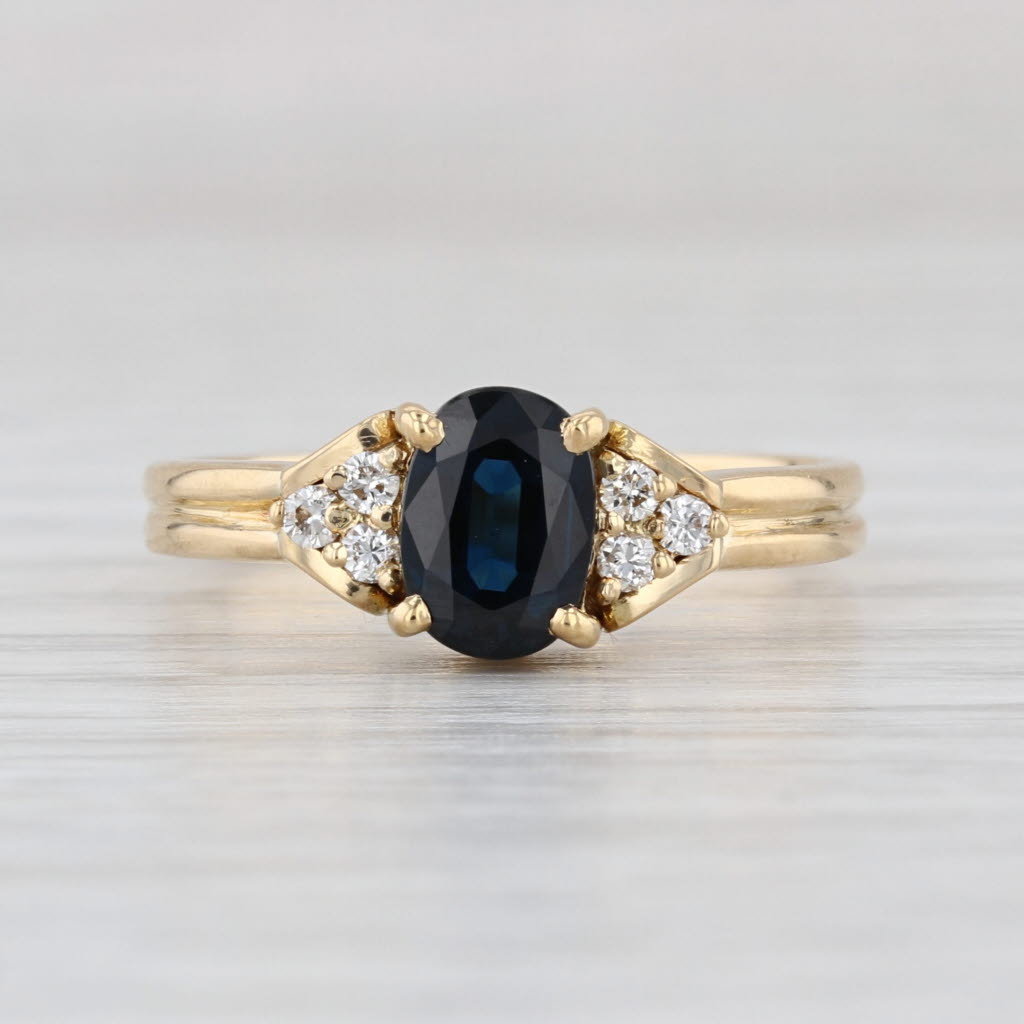 1.22ctw Blue Sapphire Diamond Ring 18k Yellow Gold Size 6.75