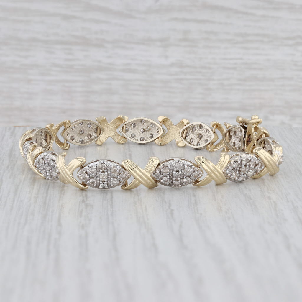 Gray 2ctw Diamond Cluster Bracelet 14k Yellow Gold Marquise X Link Chain 7.25" 8mm