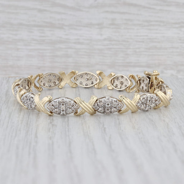 Gray 2ctw Diamond Cluster Bracelet 14k Yellow Gold Marquise X Link Chain 7.25" 8mm