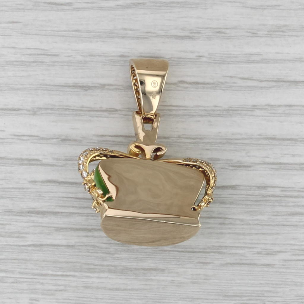New 3.25ctw Diamond Crown Pendant 10k Yellow Gold Green Resin Statement