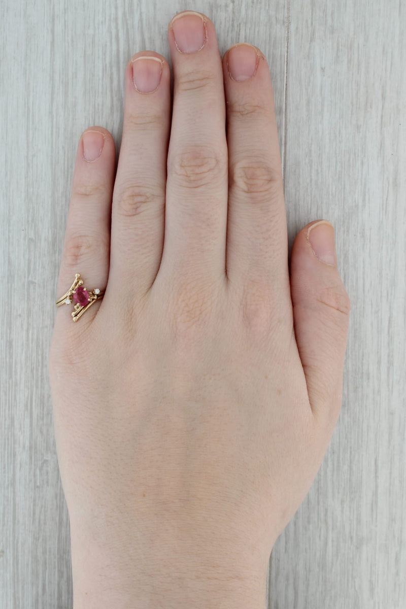 0.54ctw Pink Tourmaline Diamond Bypass Ring 14k Yellow Gold Size 6.25