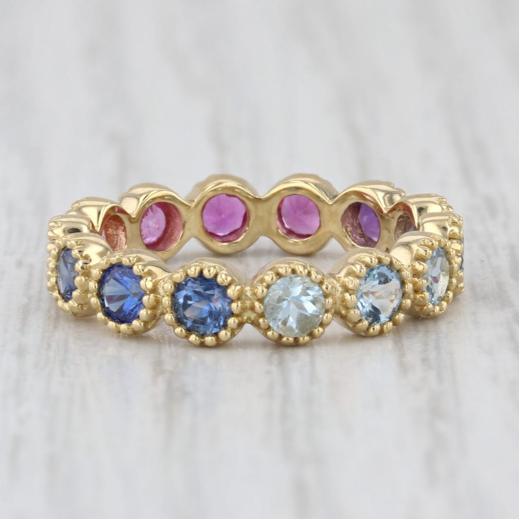 Penny Preville Watercolor Band Ring 18k Yellow Gold Size 6.25 Blue Pink Sapphire