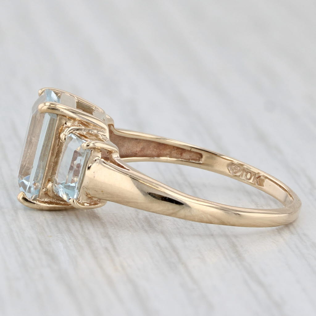 Light Gray 3.80cw Aquamarine Ring 10k Yellow Gold Size 9 Emerald Cut