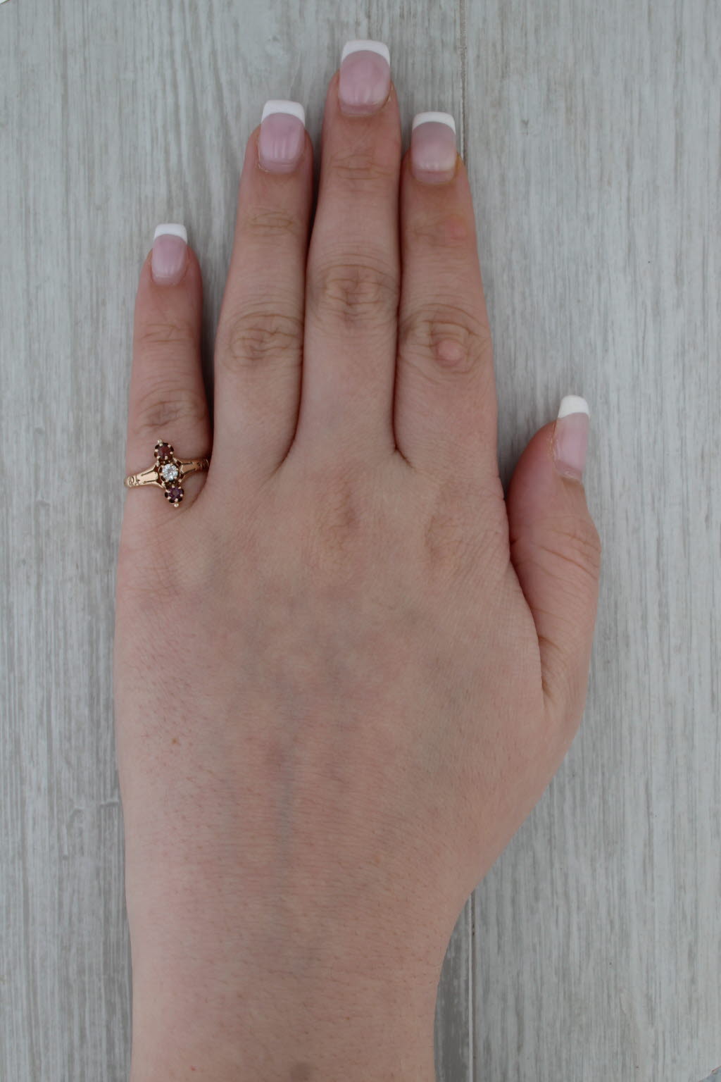 Victorian Garnet Diamond Ring 10k Yellow Gold Size 5.25 Antique