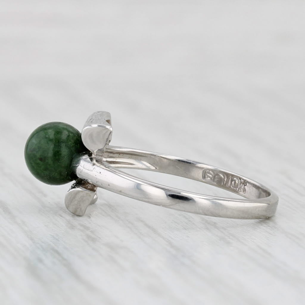 Light Gray Green Marble Solitaire Bead Ring 10k White Gold Size 6