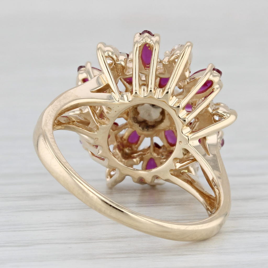 Light Gray 1.79ctw Ruby Diamond Cluster Flower Ring 14k Yellow Gold Size 8 Cocktail