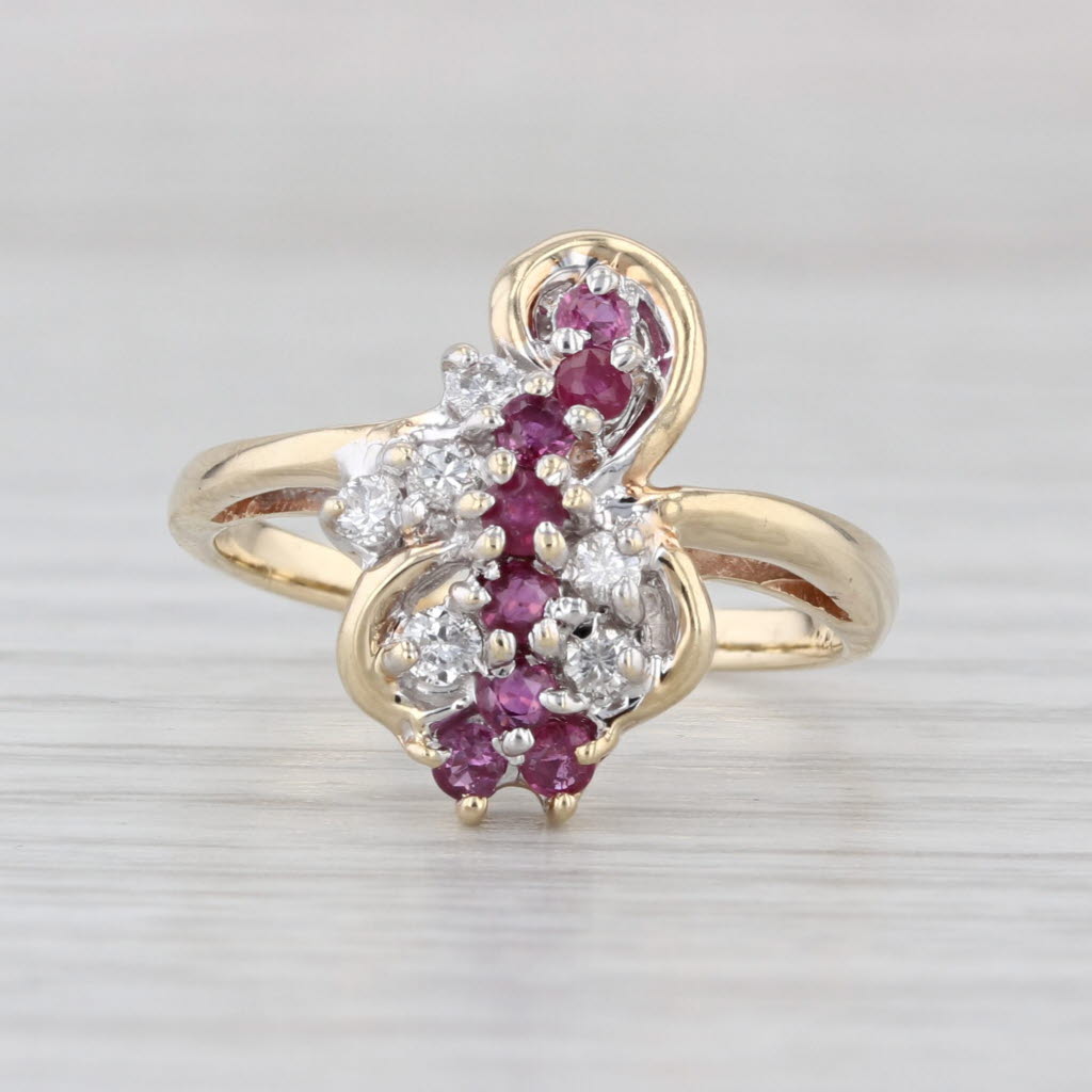 0.43ctw Ruby Diamond Cluster Ring 10k Yellwo Gold Size 6