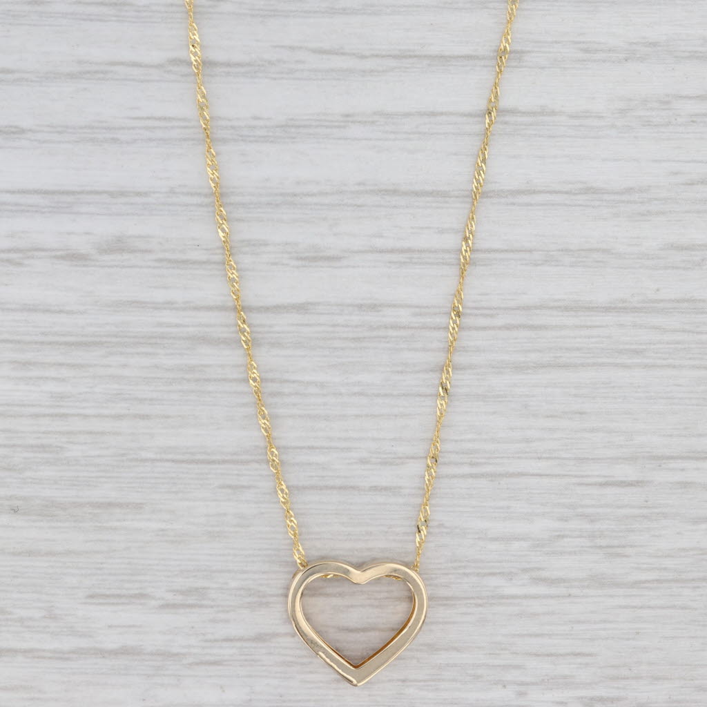 Open Heart Floating Pendant Necklace 14k Yellow Gold 18" Singapore Chain