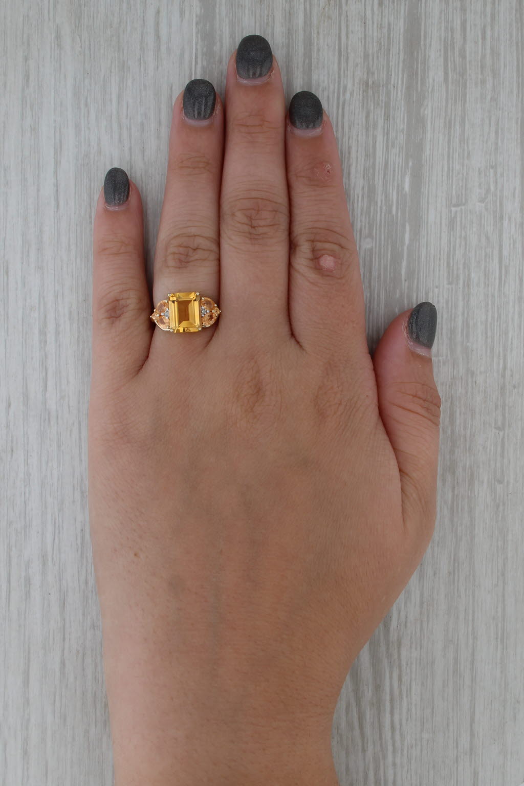 3.55ctw Orange Garnet Citrine Diamond Ring 10k Yellow Gold Size 6