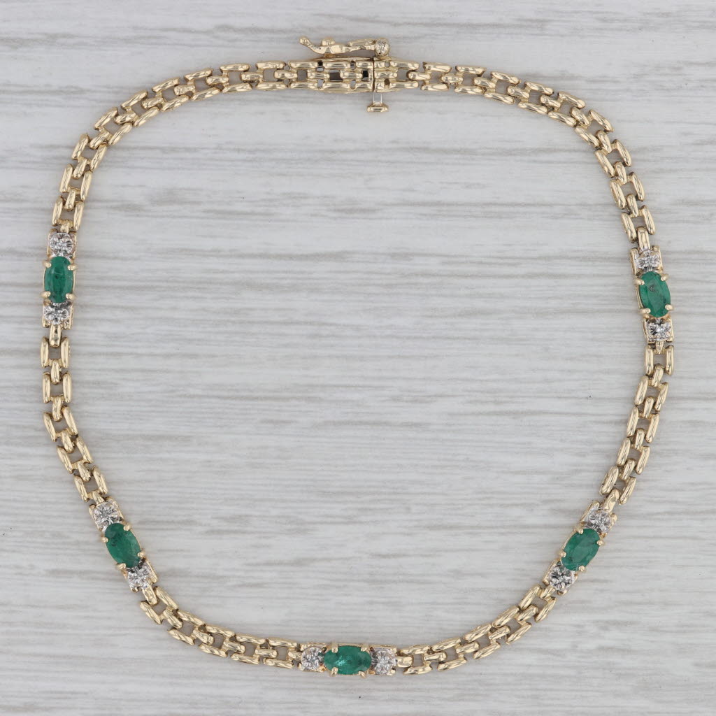 Gray 1.23ctw Emerald Diamond Bracelet 10k Yellow Gold 8" Panther Chain