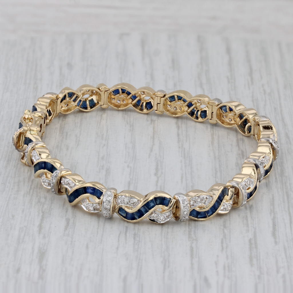 Gray 12.23ctw Diamond Blue Sapphire Woven Bracelet 18k Yellow Gold 7.25” 6.5mm