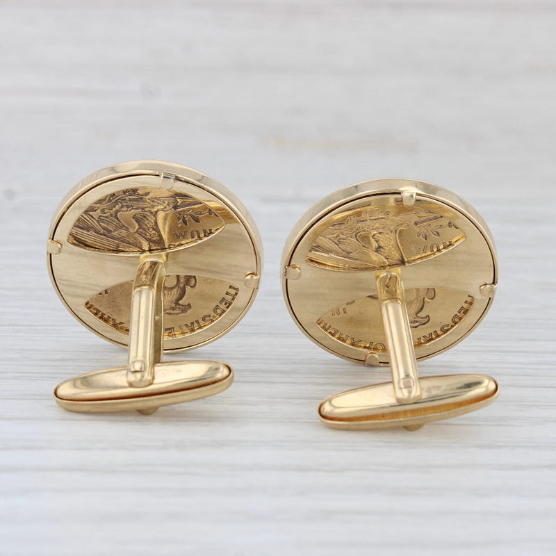 Authentic Colorlized Indian Head Coin Cufflinks 18k 22k Gold 1912 1913 5 Dollars