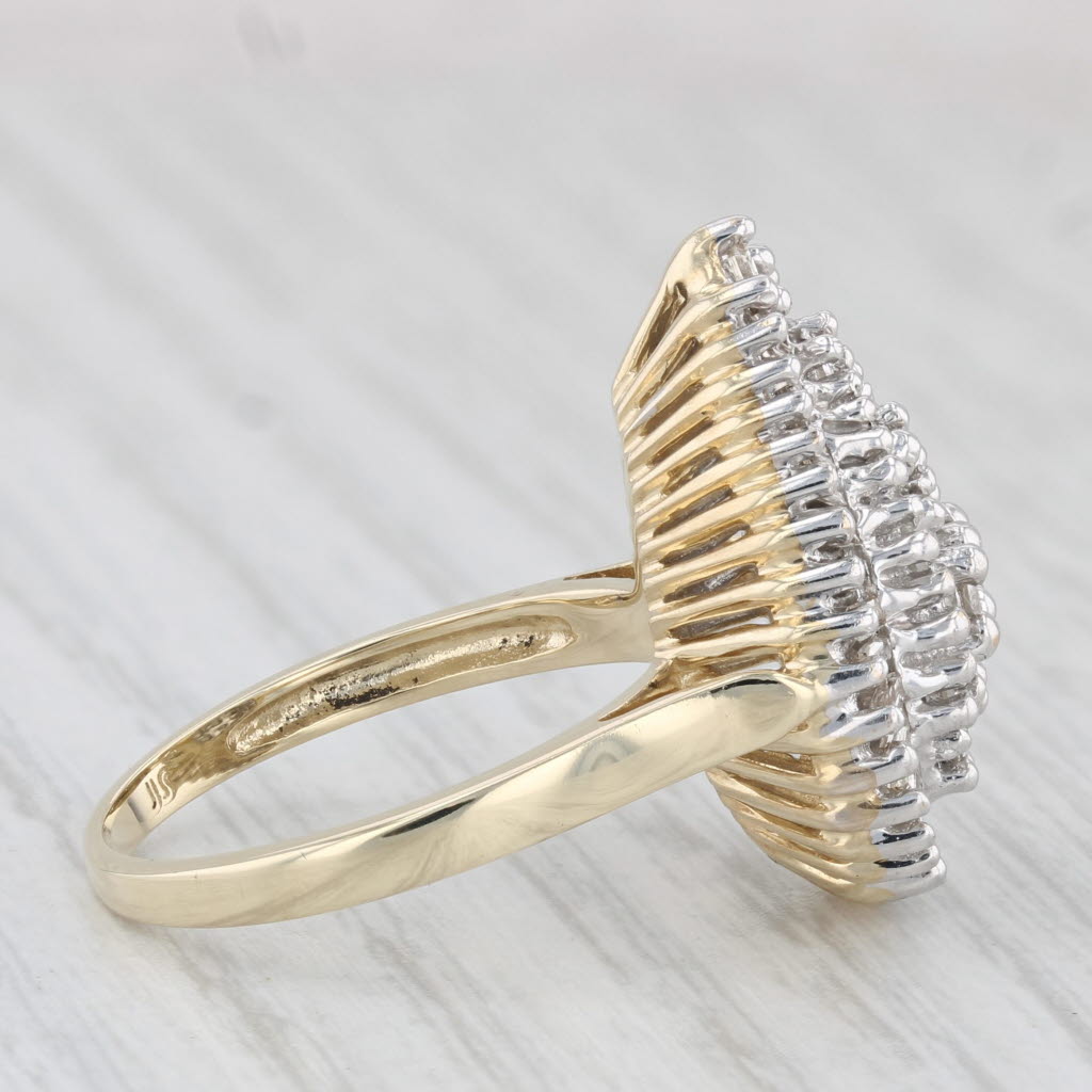 Light Gray 1.26ctw Diamond Teardrop Ring 10k Yellow Gold Size 7.25 Cocktail Cluster