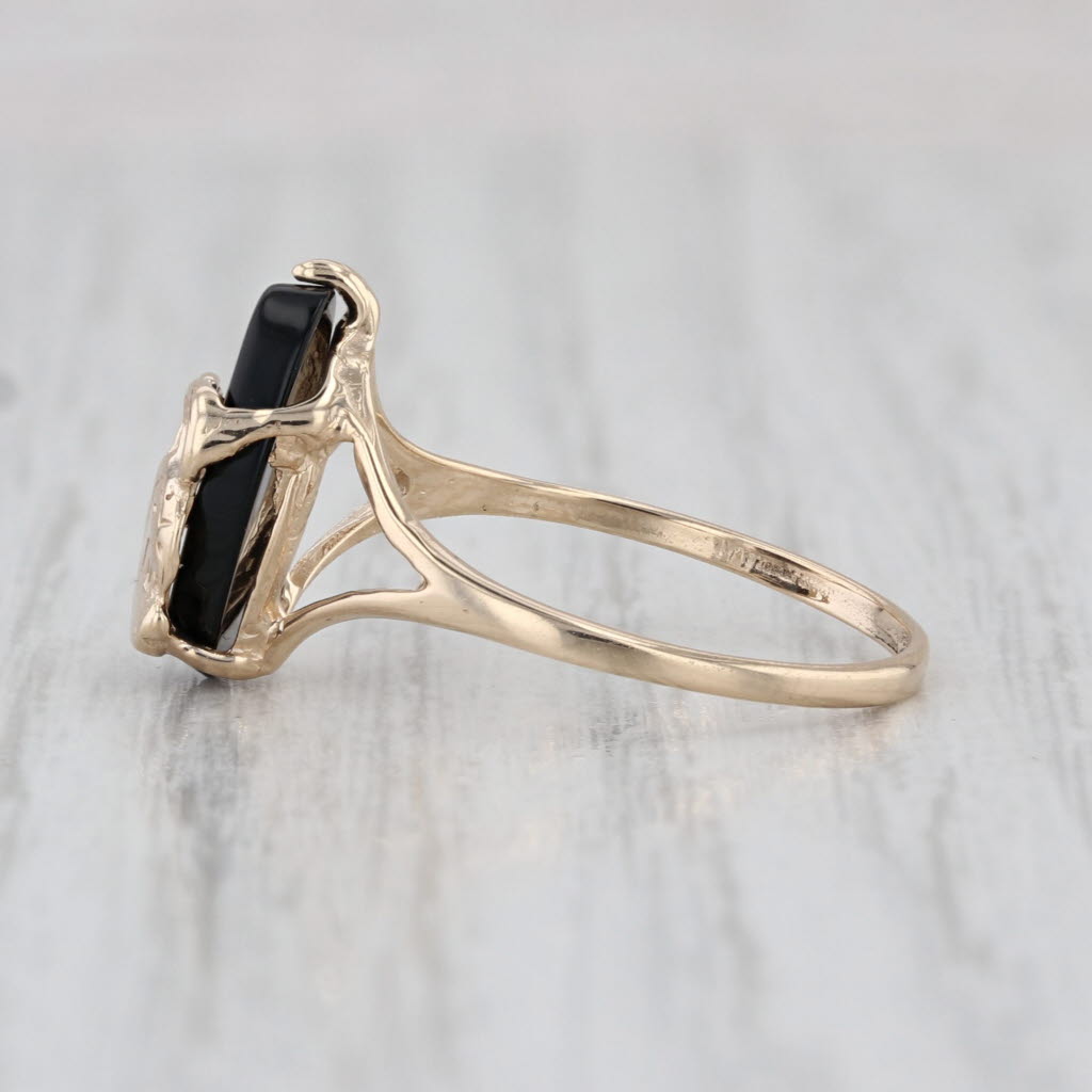Mickey Mouse Oval Black Onyx Cabochon Signet Ring 10k Yellow Gold Size 6.25