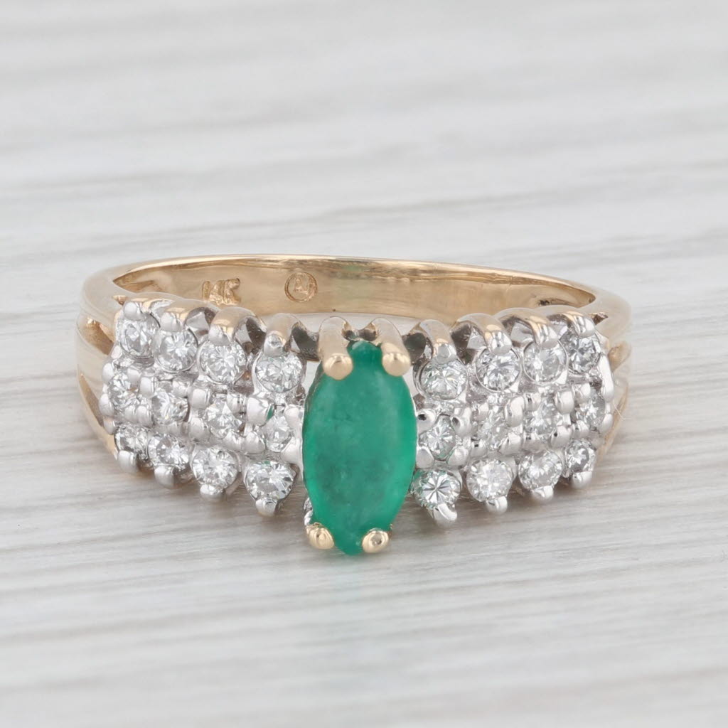 Light Gray 0.57ctw Marquise Emerald Diamond 14k Yellow Gold Size 4.5 Ring