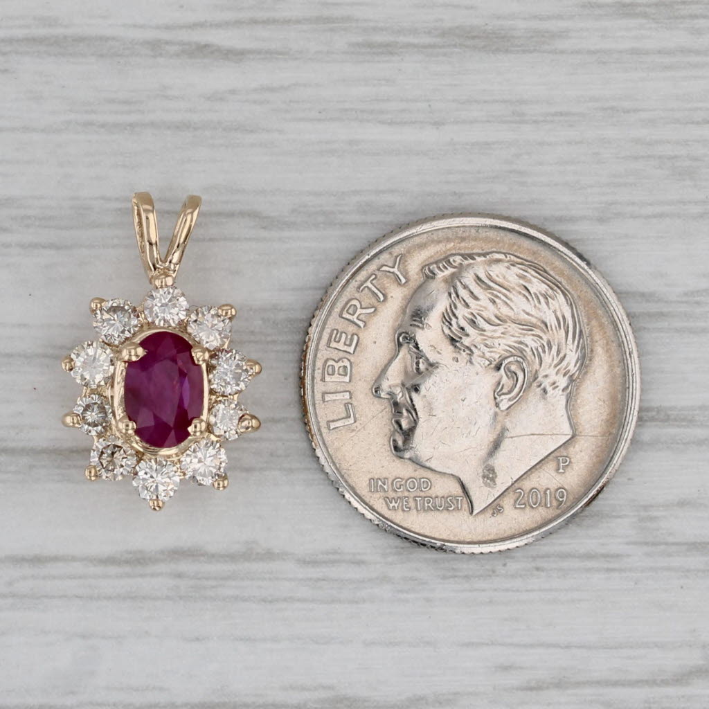 Gray 1ctw Ruby Diamond Halo Pendant 14k Yellow Gold
