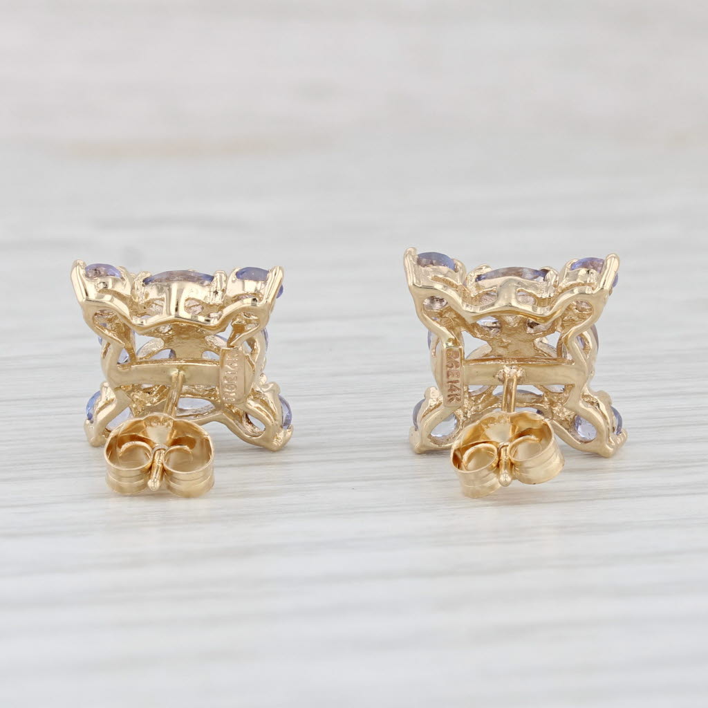 Light Gray 2ctw Tanzanite Cluster Stud Earrings 14k Yellow Gold