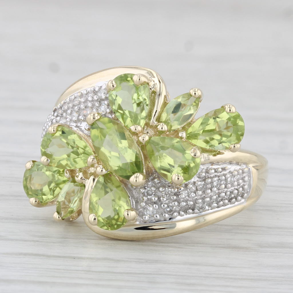 Light Gray 3.71ctw Peridot Diamond Cluster Ring 10k Yellow Gold Size 8.25 Cocktail