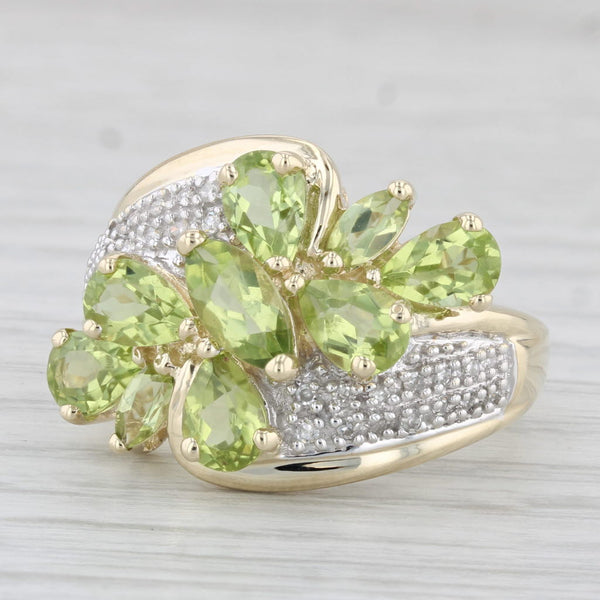 3.71ctw Peridot Diamond Cluster Ring 10k Yellow Gold Size 8.25 Cocktail