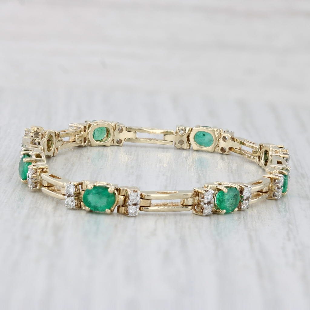 Light Gray 3.39ctw Emerald Diamond Bracelet 14k Yellow Gold 6.5" 4.7mm Bar Links