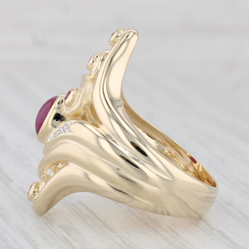 Light Gray Ruby Diamond Cocktail Ring 14k Yellow Gold Size 7.5