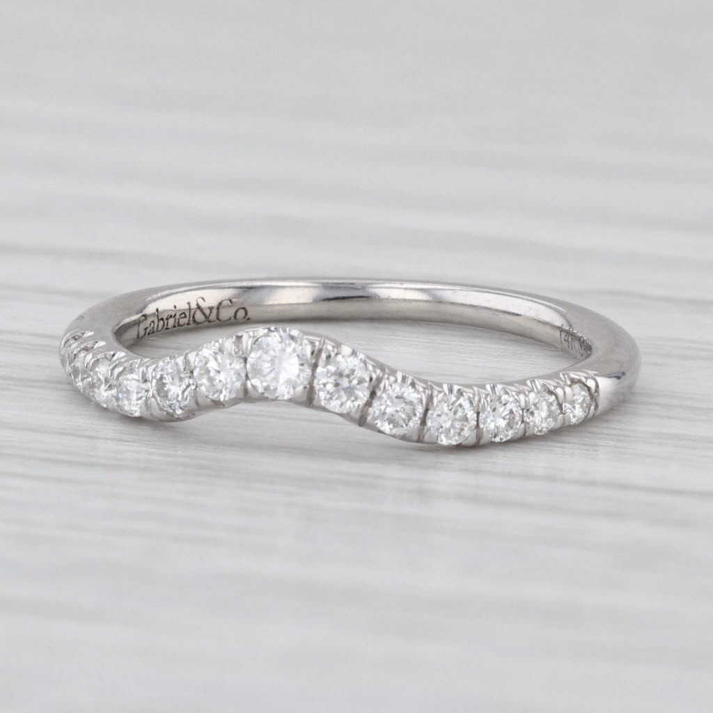 Gabriel Co 0.25ctw Contoured Diamond Wedding Ring 14k White Gold Stackable Band