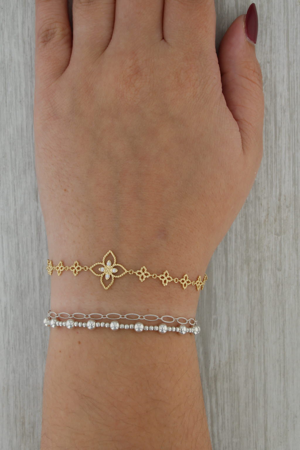 Roberto Coin Princioessa Diamond Flower Chain Bracelet 18k Yellow Gold 6.75"