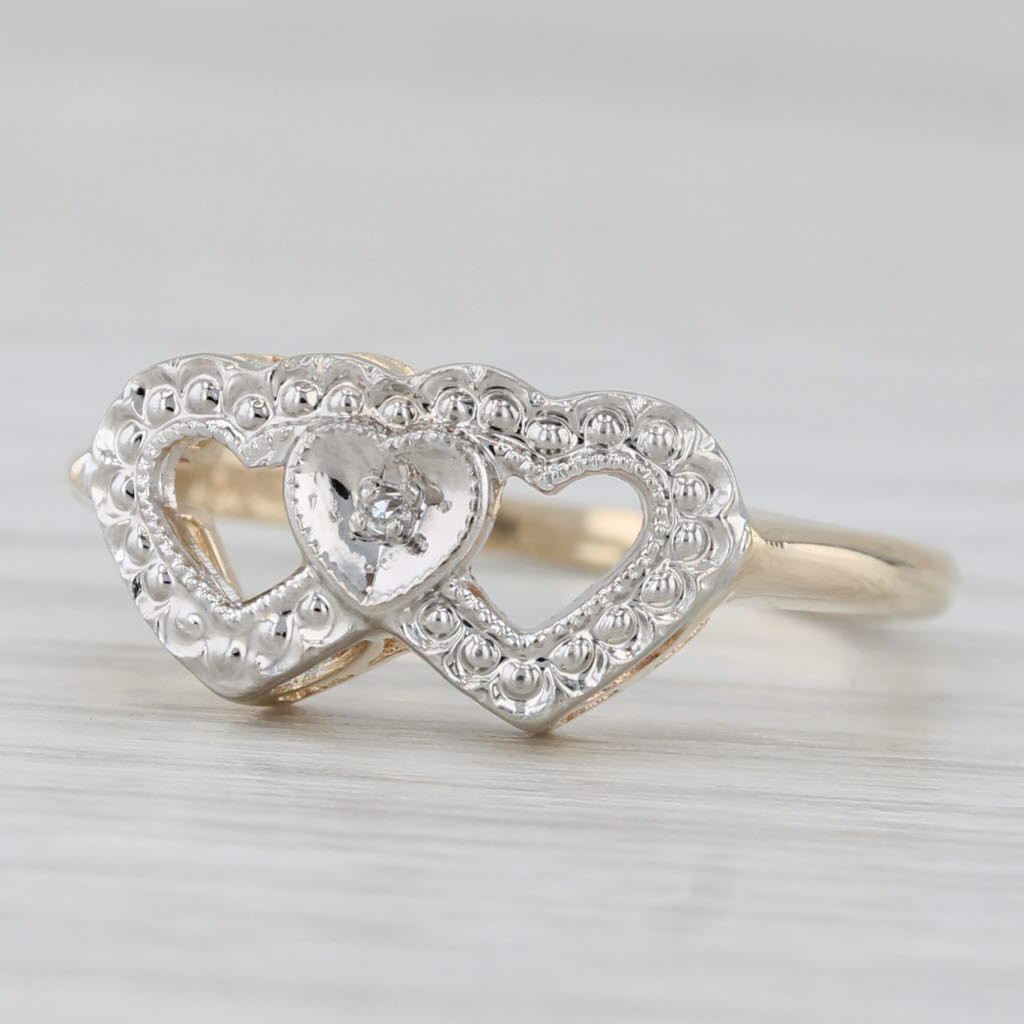 Light Gray Vintage Diamond Interlocking Hearts Ring 10k White Yellow Gold Size 6.25 Promise