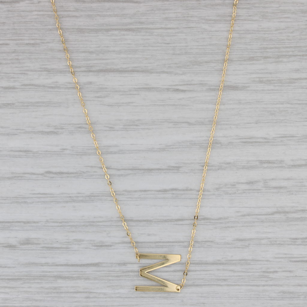 Gray New Letter Initial "M" Pendant Cable Chain Necklace 18" 14k Yellow Gold