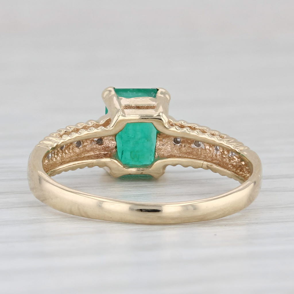 Light Gray 1.03ctw Emerald Cut Emerald Solitaire Ring 10k Yellow Gold Sz 7 Diamond Accents