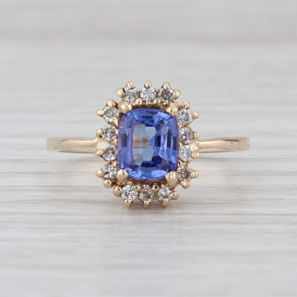 1.49ctw Tanzanite Diamond Halo Ring 14k Yellow Gold Size 8.5 Engagement