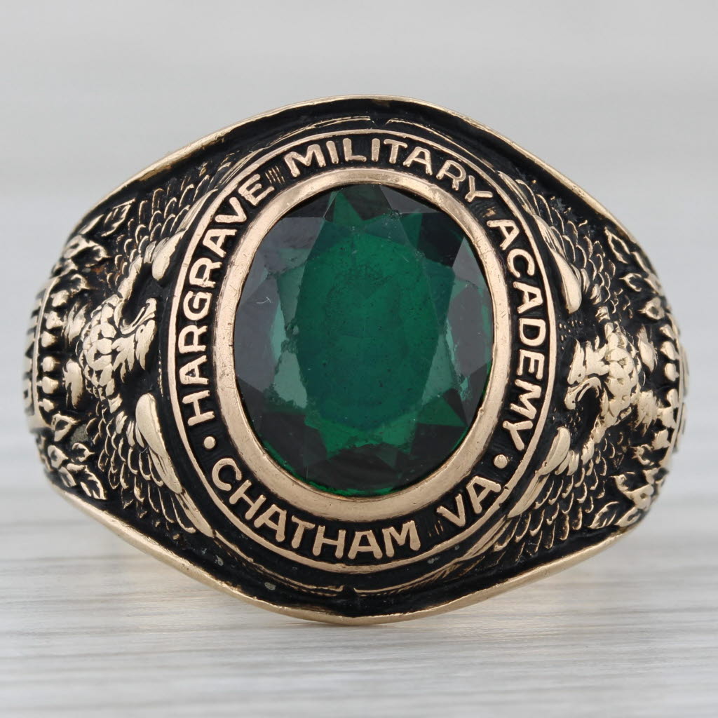 Dark Slate Gray Hargrave Military Academy 1965 Class Ring Lab Created Spinel 10k Yellow Gold