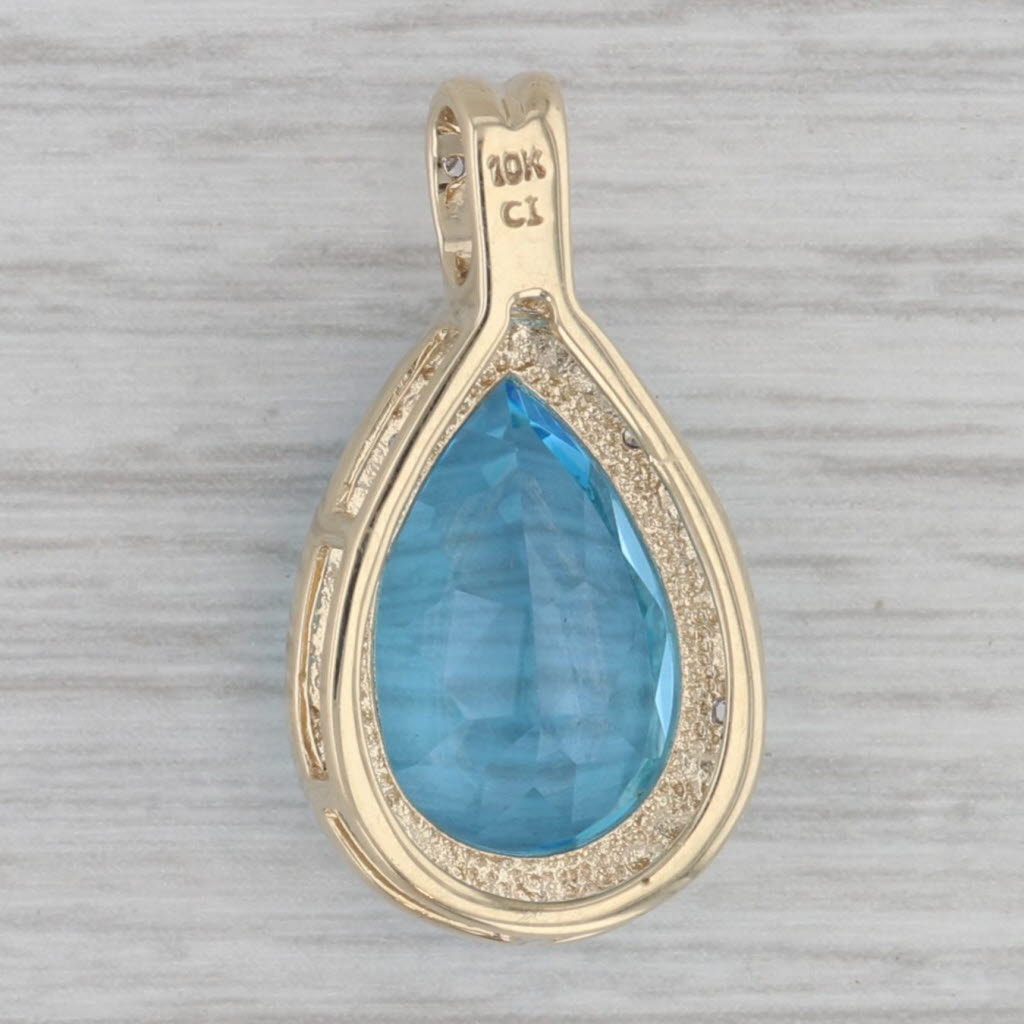 Gray 7.25ct Teardrop Blue Topaz Diamond Halo Pendant 10k Gold