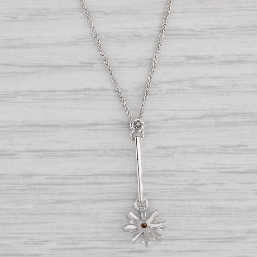 Light Gray Vintage 0.22ctw Diamond Flower Snowflake Pendant Necklace 14k 18k Gold 16.75”