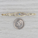 Seed Pearl Lab Created Blue Sapphire Ornate Bar Pin 14k Gold Brooch