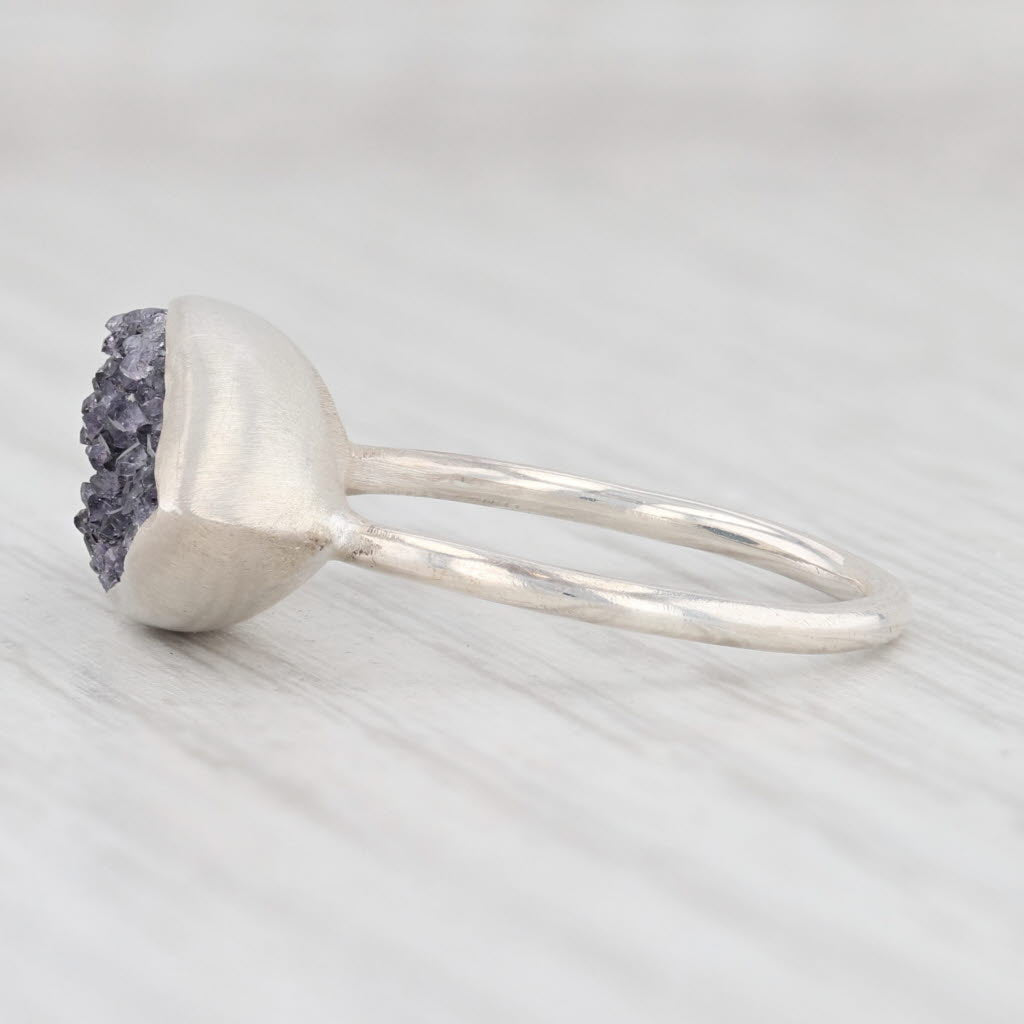 New Nina Wynn Amethyst Druzy Ring Size 7.25 Sterling Silver Solitaire