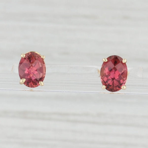 Light Gray 2.70ctw Oval Pink Tourmaline Stud Earrings 14k Yellow Gold Solitaire Studs