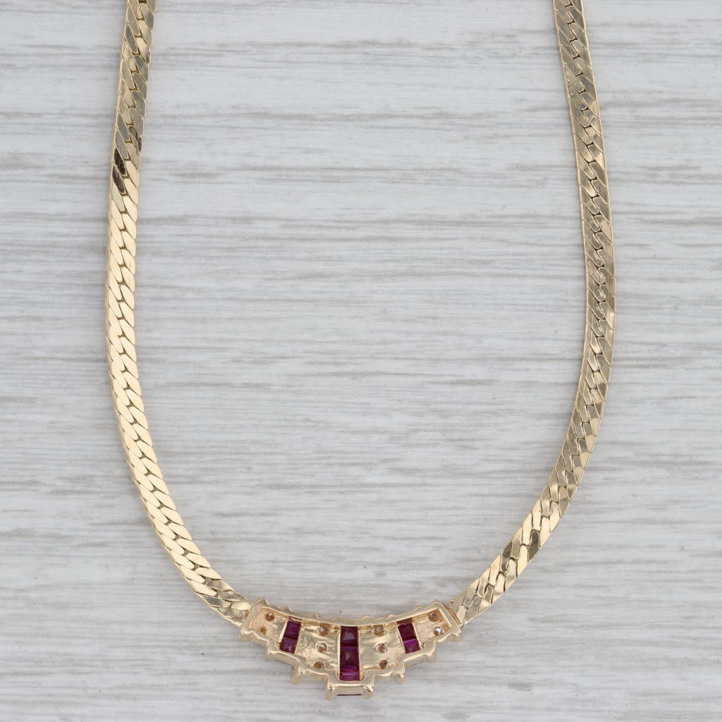 Gray 1.40ctw Ruby Diamond Herringbone Necklace 14k Yellow Gold 16"