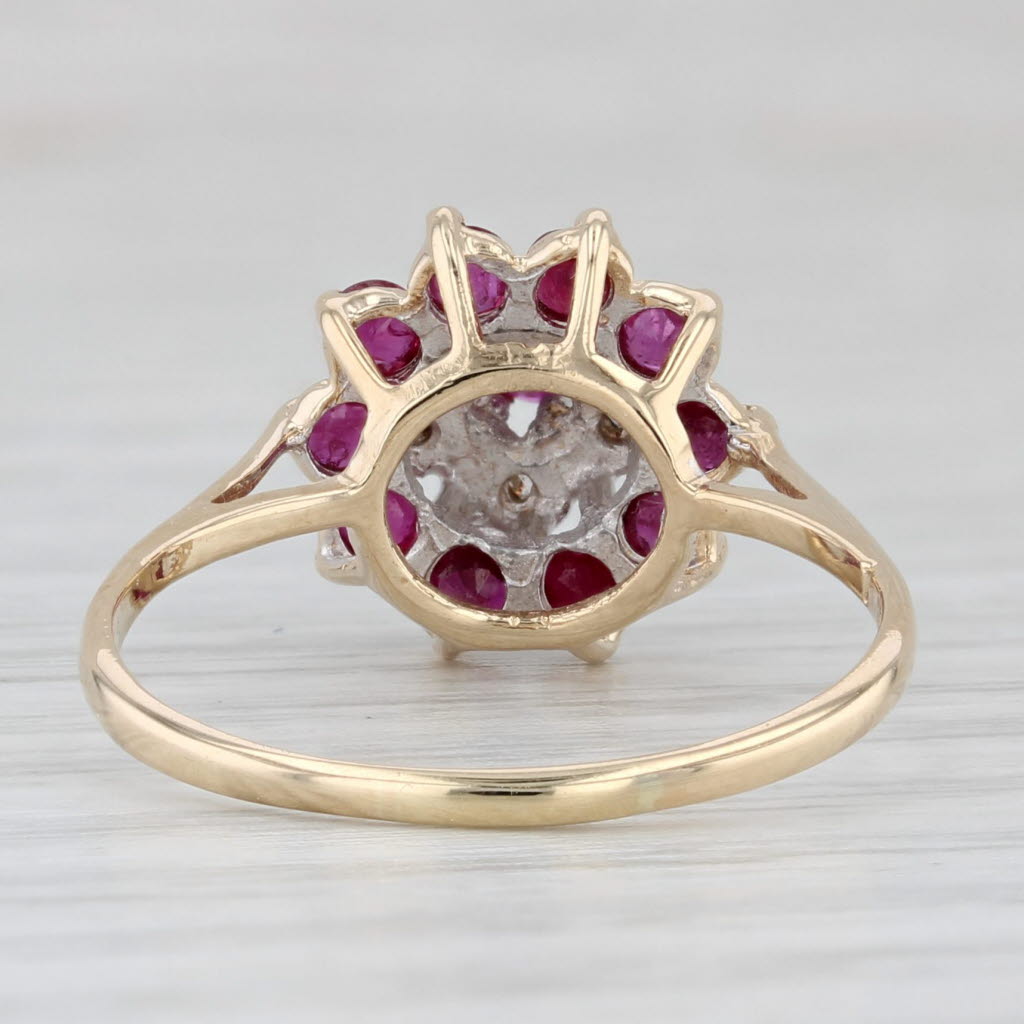 Light Gray 0.68ctw Ruby Diamond Flower Cluster Ring 10k Yellow Gold Size 7.25