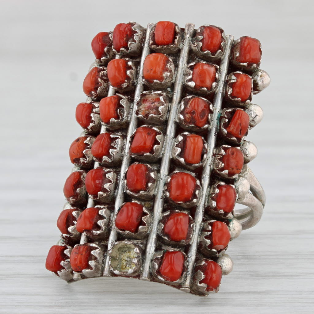 Light Gray Vintage Native American Coral Ring Sterling Silver Lorene Ducson Damaged AS IS