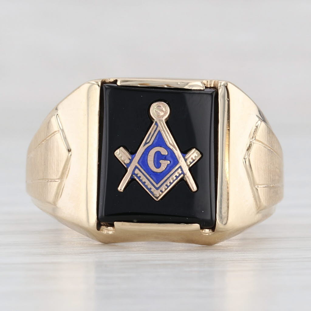 Light Gray Onyx Masonic Signet Ring 10k Yellow Gold Size 10 Blue Lodge Square Compass