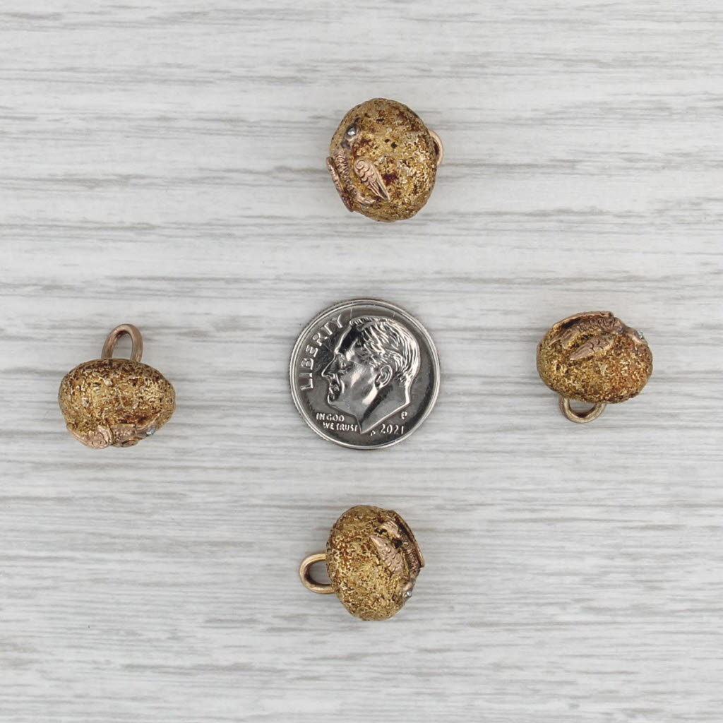 Victorian Diamond Bird Set of 4 Buttons 10k Yellow Gold Antique Studs