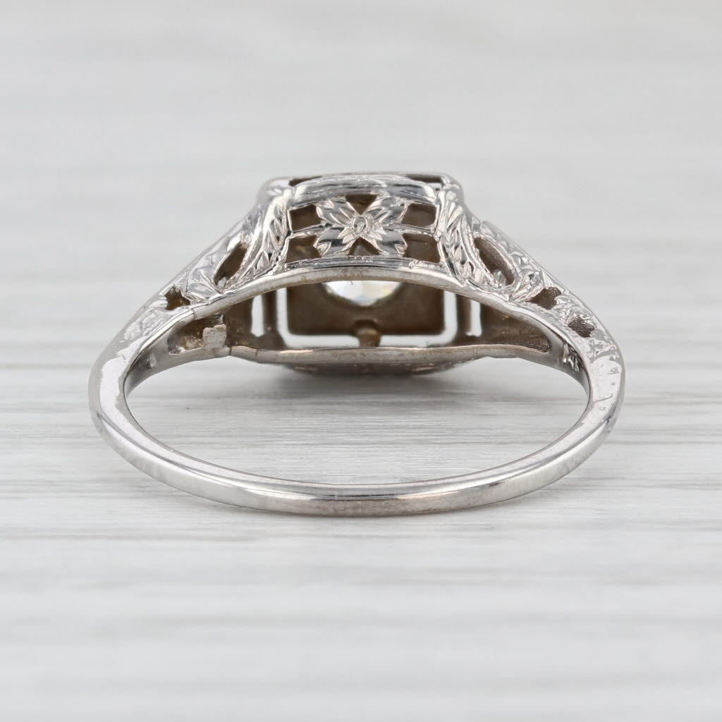 Art Deco 0.31ctw Diamond Engagement Ring 14k White Gold Size 5.5 Old European