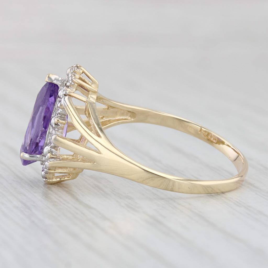 Light Gray 2.70ctw Amethyst Pear Diamond Halo Ring 14k Yellow Gold Size 11