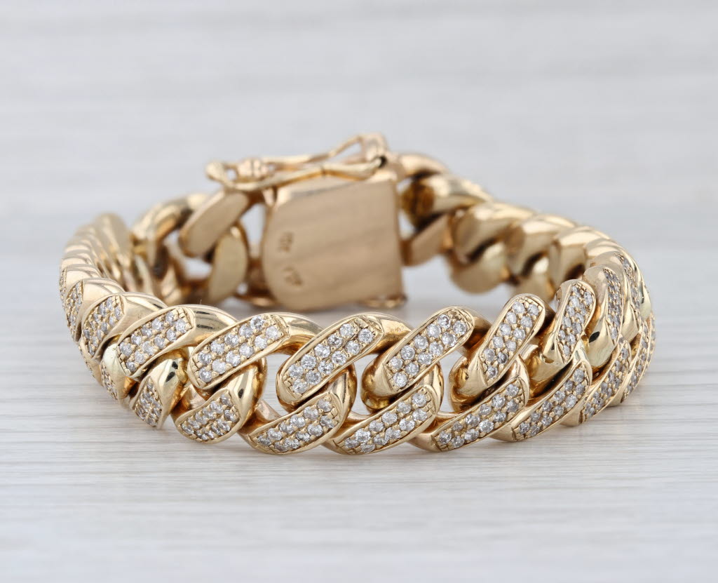5ctw Diamond Curb Chain Bracelet 10k Yellow Gold 7.5" 13.2mm