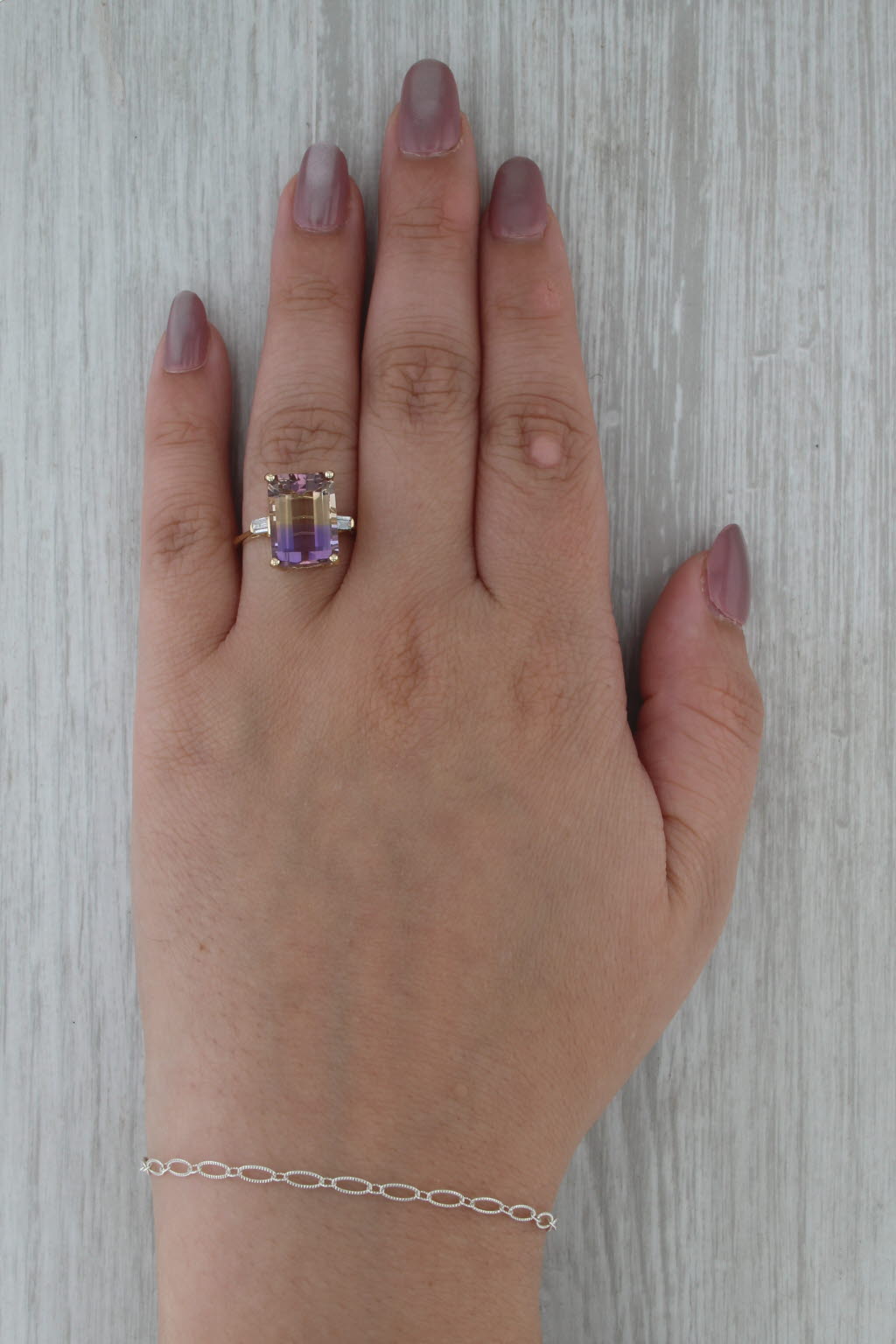 Luxoro 6.77ctw Ametrine Diamond Ring 10k Yellow Gold Size 8 Cocktail