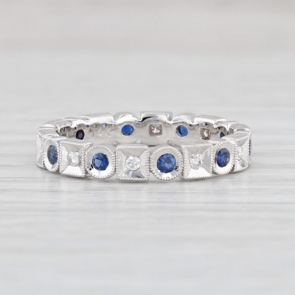 Light Gray New 0.36ctw Blue Sapphire Diamond Eternity Ring 14k Gold Stackable Wedding Band